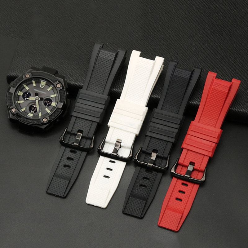 Gummi klokkerem for c-asio g-shock gst -210/w300/400g/b100 vanntett silikon stropper tilbehør 26*14mm