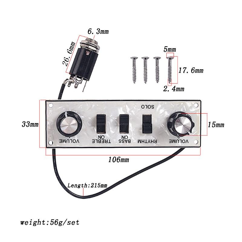 cablata caricato Piastra di Controllo imbracatura Manopole Circuito per basso chitarra Accessori B2QF