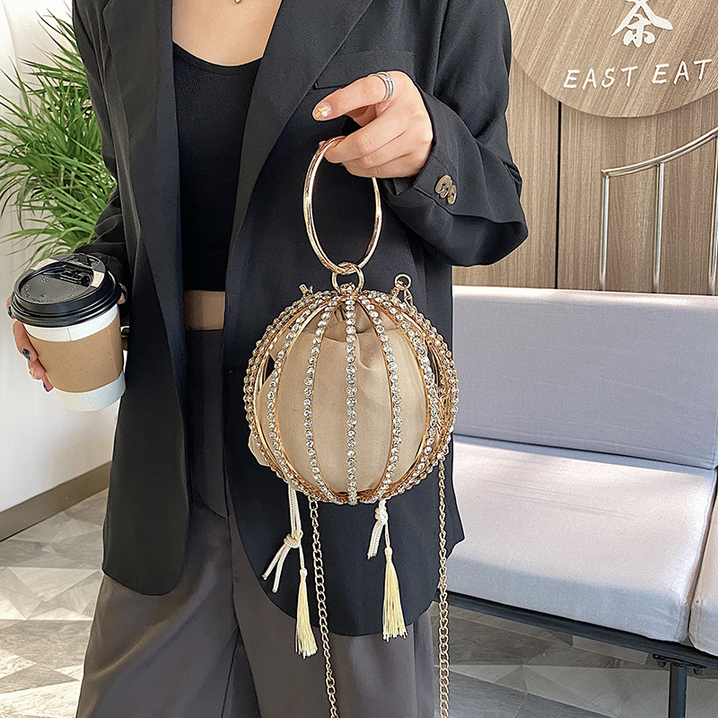 Sac de soirée à Cage sphérique pour femmes, pochette circulaire, nouvelle , perle et diamant, personnalité, dîner,
