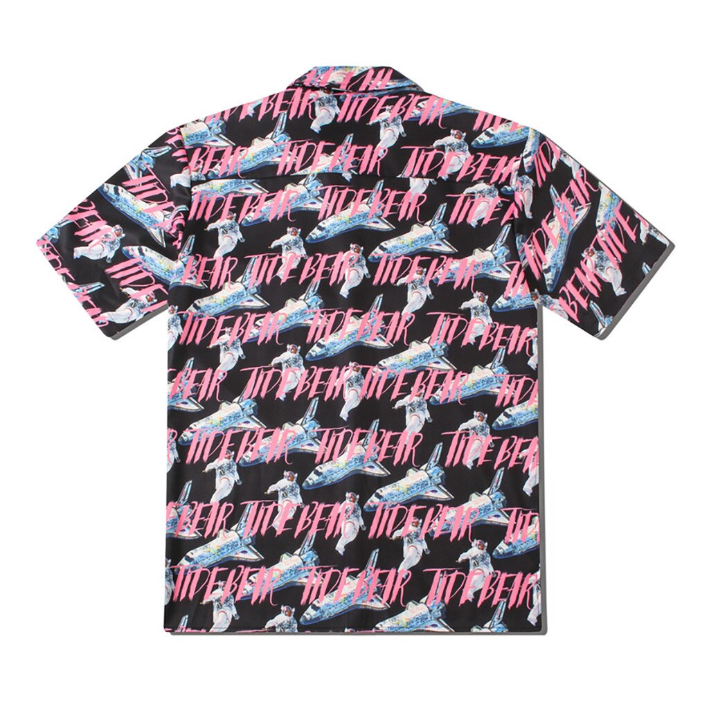 Men Summer Lapel spaceman Print Short Sleeve Hawaiian Shirt Top Blouse2019 latest popular summer men's shirt
