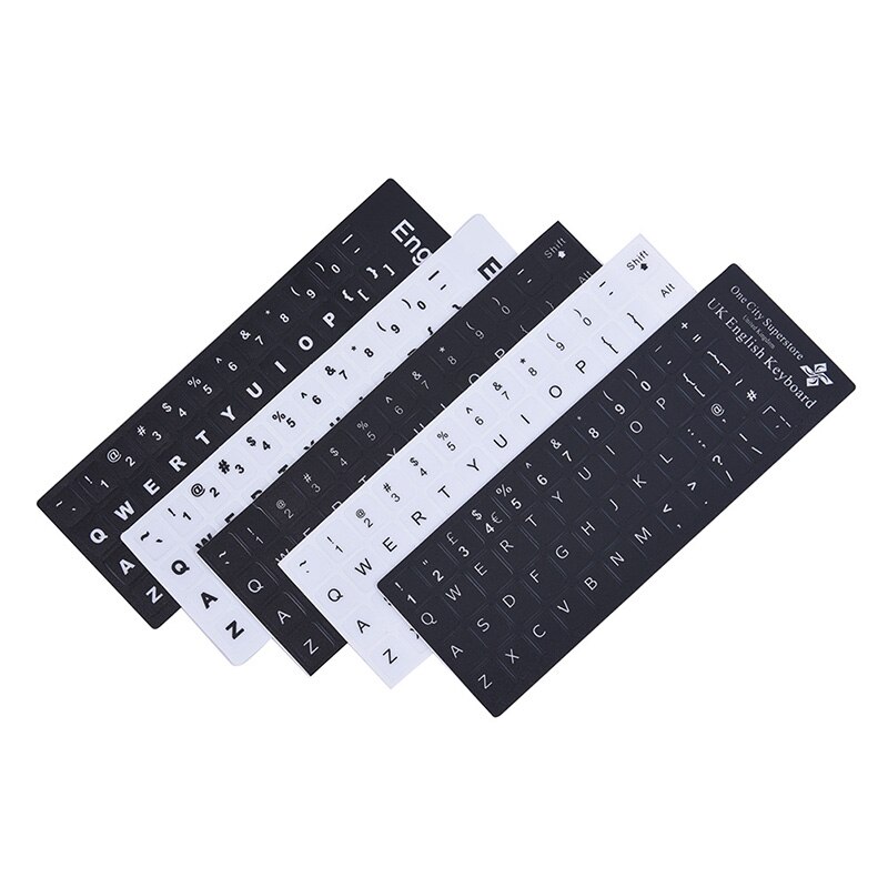 Universal English Keyboard Replacement Stickers Skin White On Black Suitable For Any PC Keyboard Or Laptop