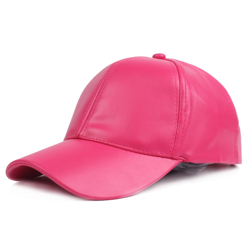 Damer og menn hatt pu skinn baseballcaps visir lys brett solid herre hiphop-caps utendørs solhatt justerbare sportscapser: Rosenrød