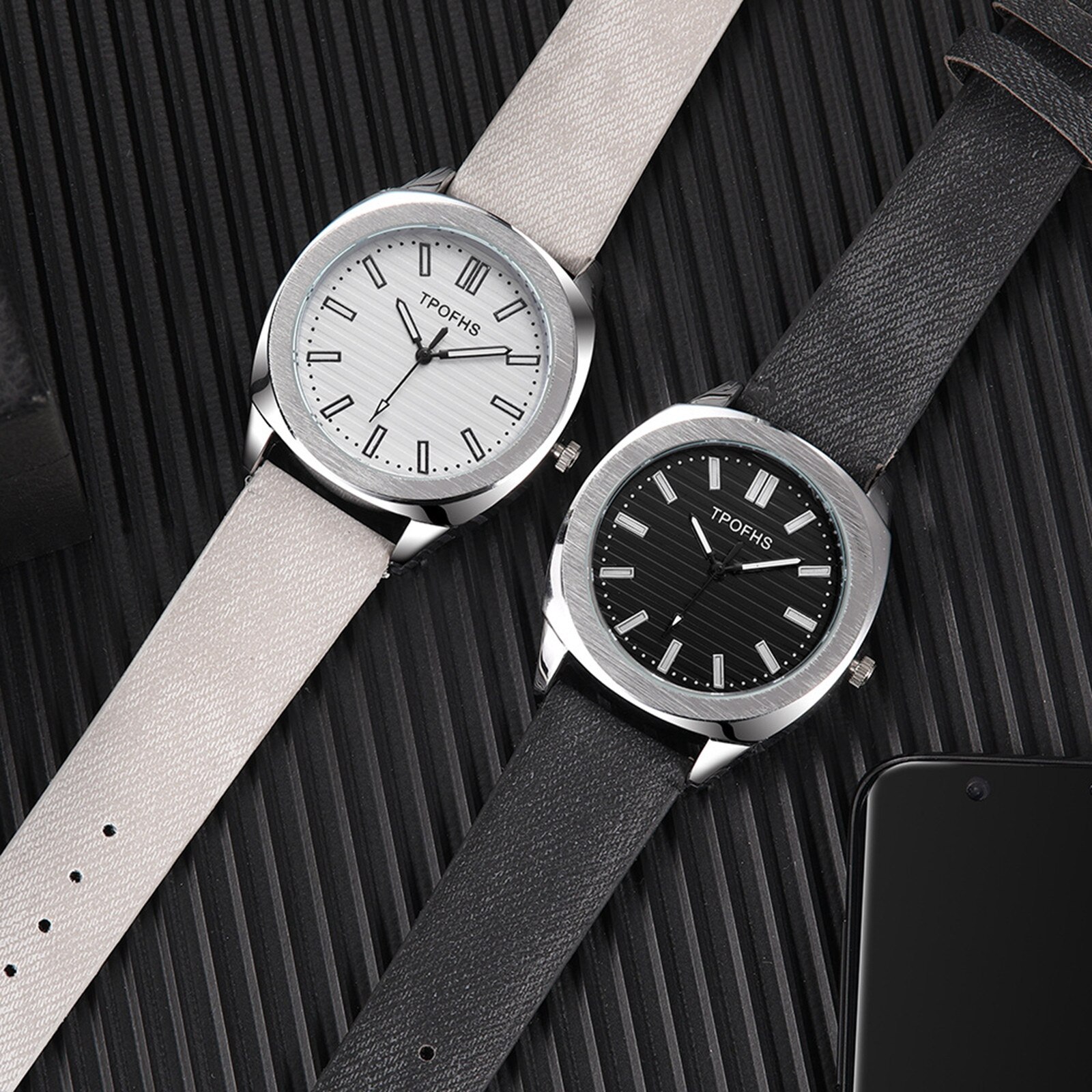 Trendy Versatile Quartz Watch Pattern Imitation Leather Band Alloy Quartz Watch Round Glass Stylish Analog Clock Reloj