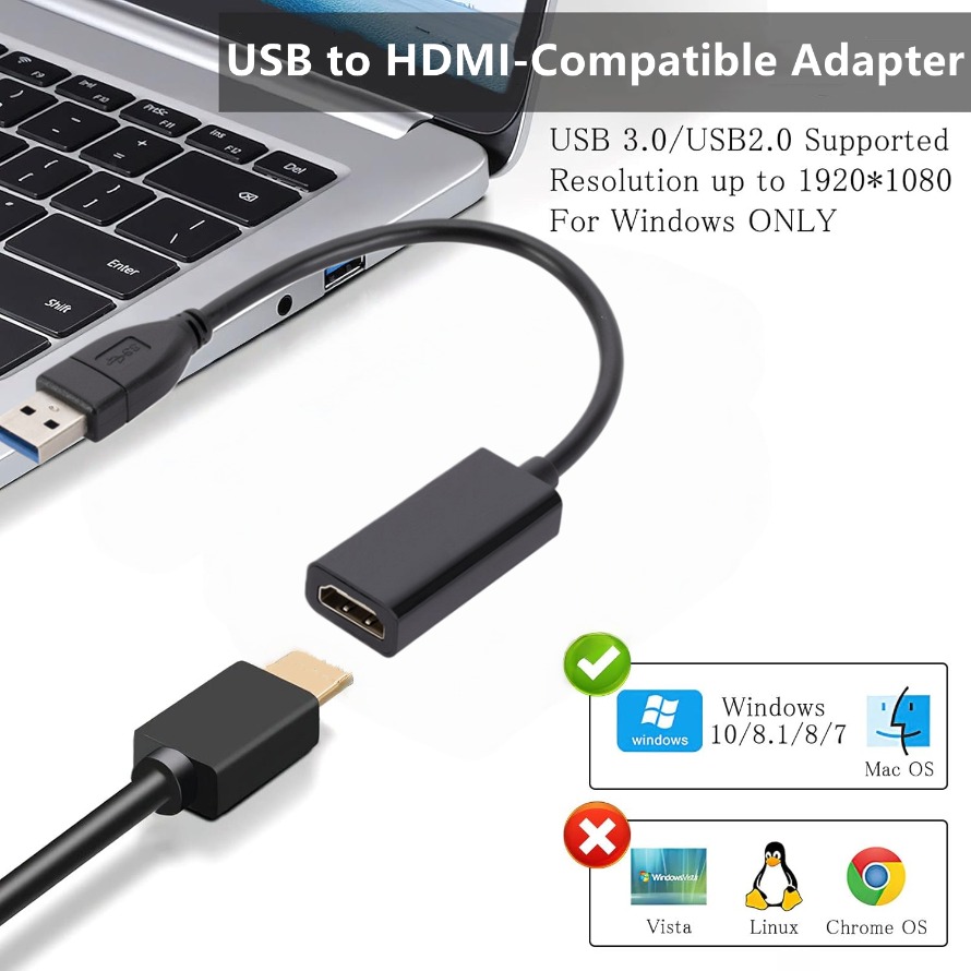Usb till hdmi-kompatibel omvandlarkabel 1080p usb 3.0 to hdmi-kompatibel adapter extern usb-adapterkabel för stationär bärbar dator