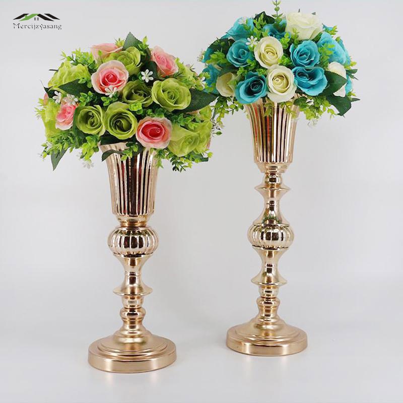 50cm/20'' Gold Tabletop Vase Metal Flower Vase Table Centerpiece For Mariage Metal Flowers Vases For Wedding Decoration 005