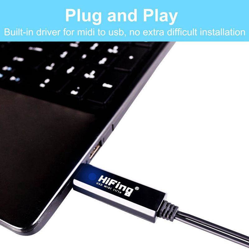 Hifing usb in-out midi-interface converter/adapter met 5-- pins din midi-kabel voor pc/laptop/mac
