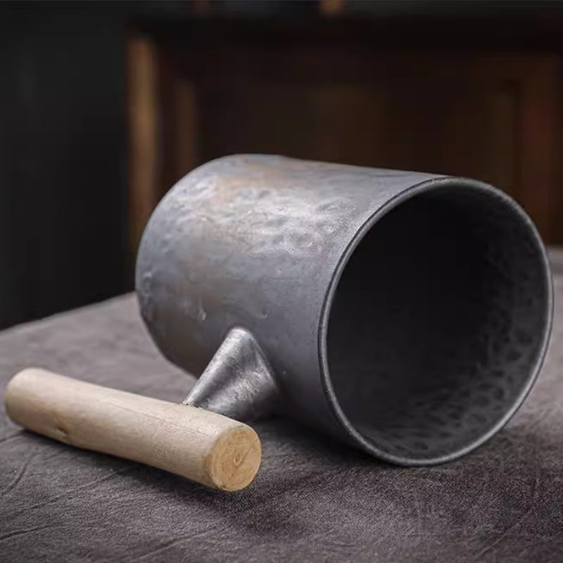 Tasse à café en céramique, glaçage rouille en céramique grossière rétro créative, tasse à café au lait avec manche en bois, service à thé, tasse d'eau domestique