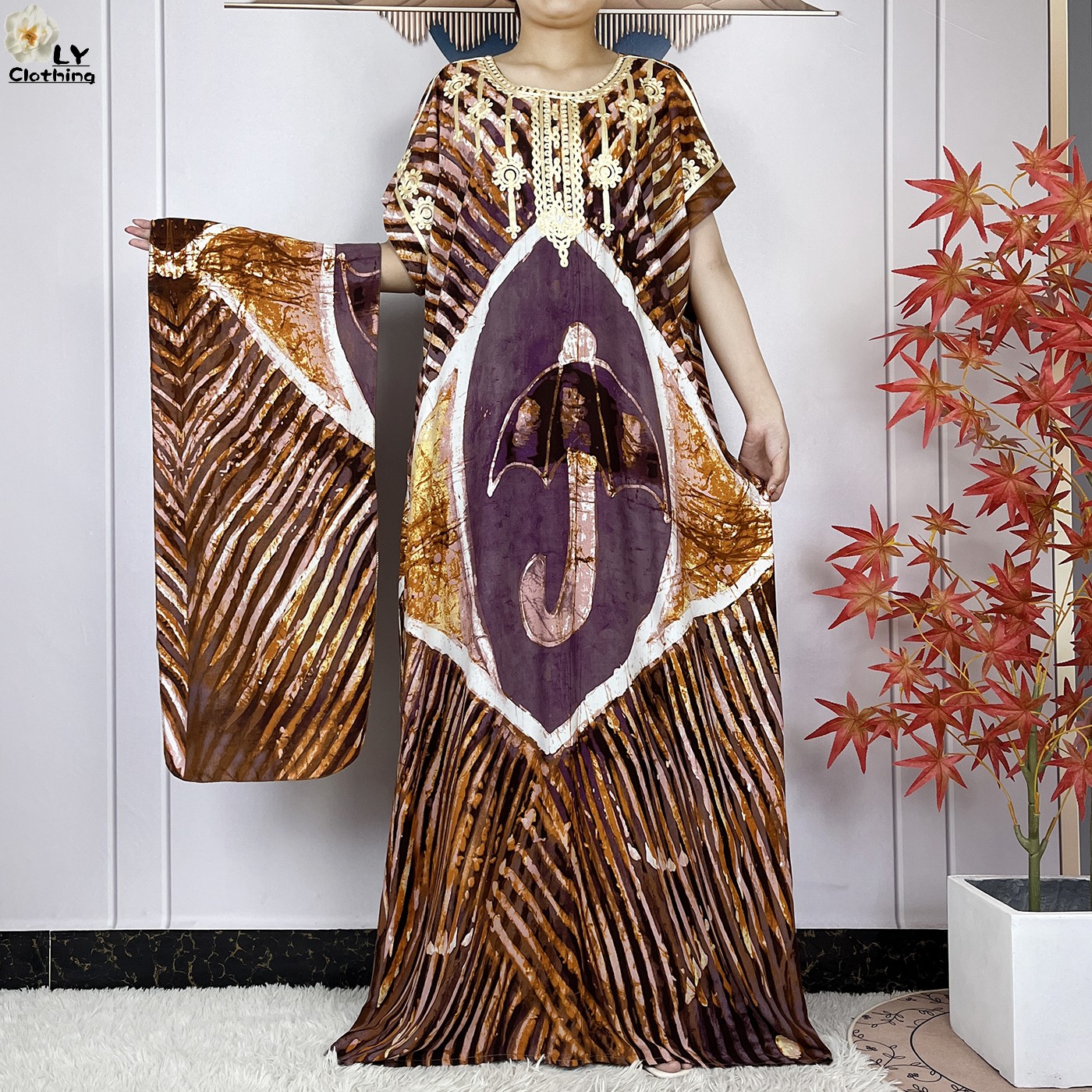 Vestidos maxi de algodão solto com lenço de cabeça para mulheres muçulmanas, vestidos casuais muçulmanos, manga curta, estampa floral, kaftan africano, islamismo, novo, verão: Laranja