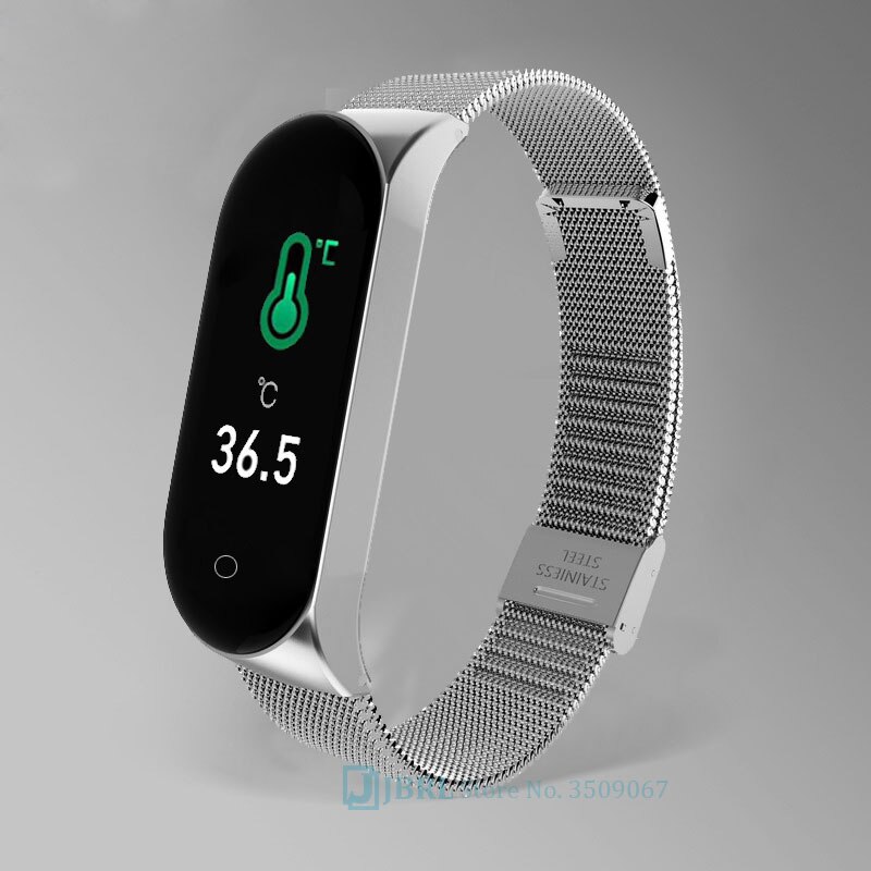 Temperatura Intelligente Band Donne Degli Uomini Braccialetto Intelligente Inseguitore di Fitness Per Android IOS Smartband di Nuovo Modo Intelligente Wristband della Fascia di Polso: steel silver