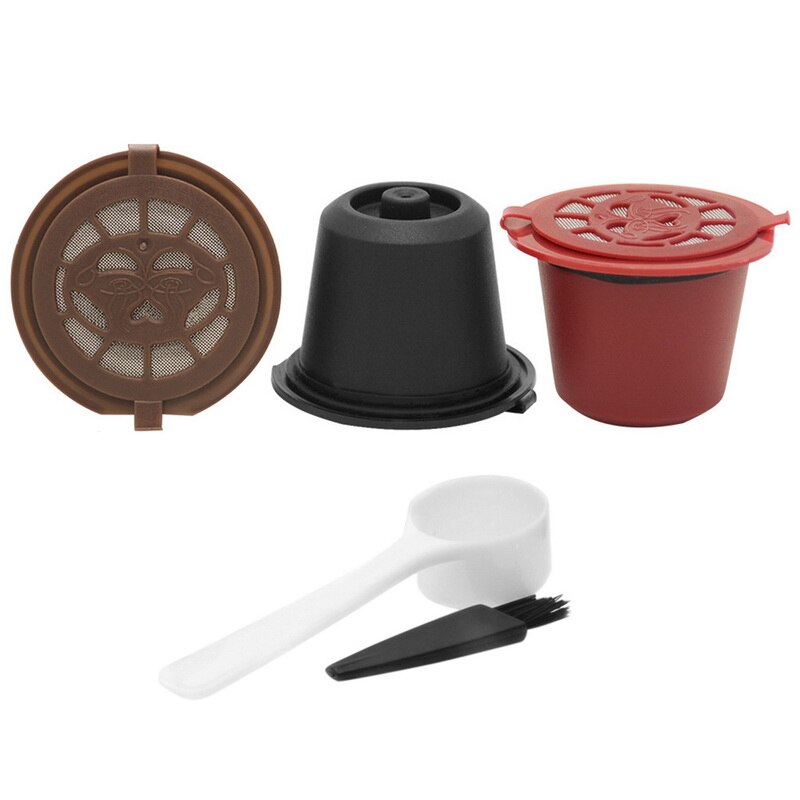1/3 stk genanvendelige genopfyldelige til nespresso kaffekapsel med 1pc plastskeer filterpude til originale linjefiltre: 3 stk d tilføj børste