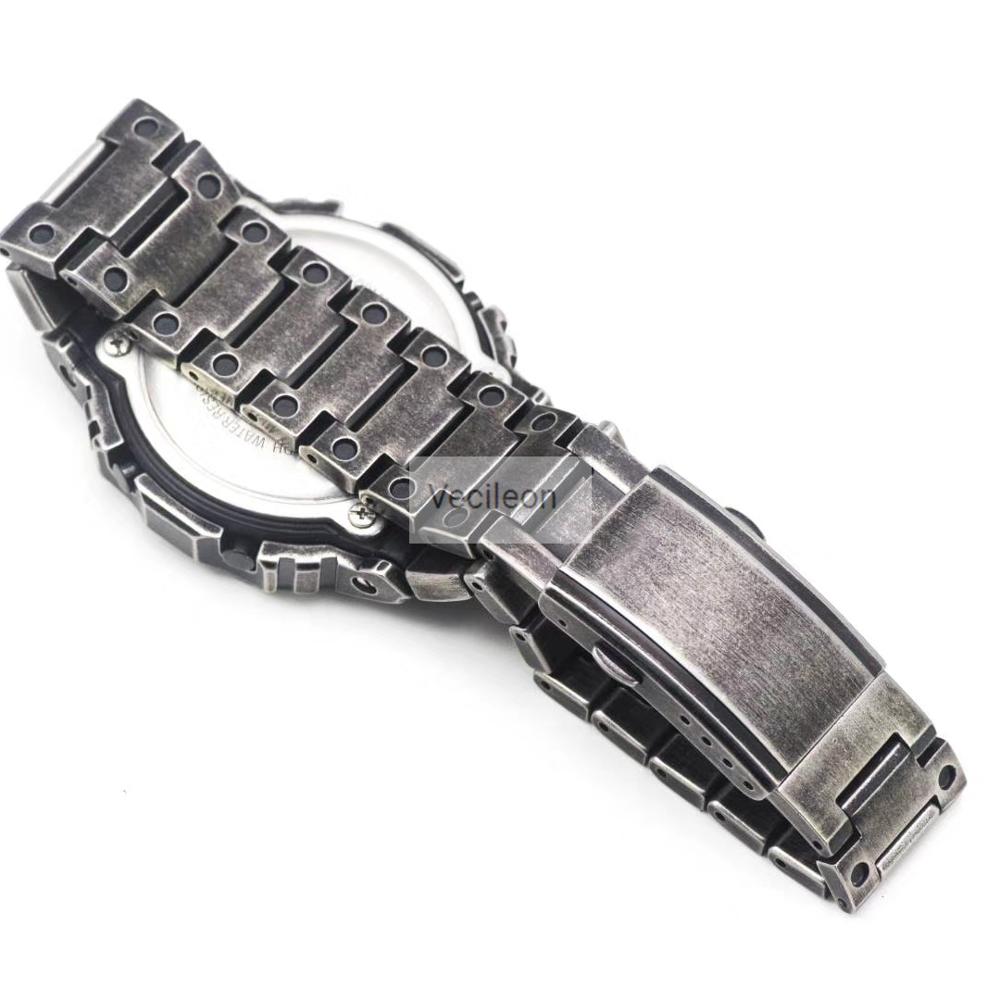 Retro zilveren horlogeband horlogeband bezel set voor gwm 5610 dw5600 gw5000 metalen roestvrijstalen armband stalen riem met gereedschap