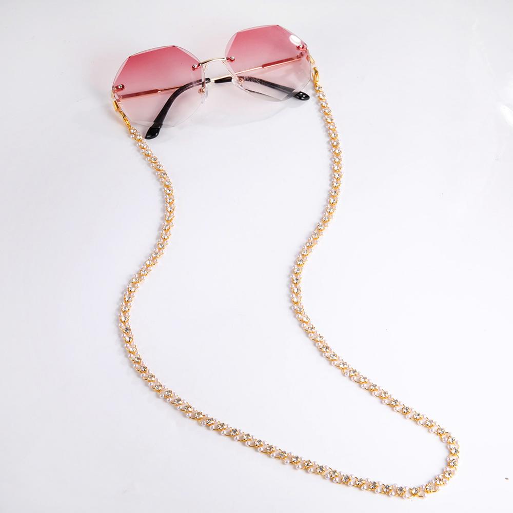 Skyrim Shiny Clear Zircon Pearl Hang Chain for Glasses Women's Neck Chains Lanyard Cord Sunglasses Strap Eyewear Rope