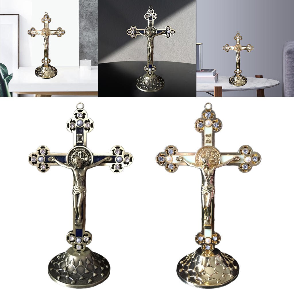 Crucifix Wall Cross (Hanging or Standing), Catholic Wooden Jesus Cross Wall Decor