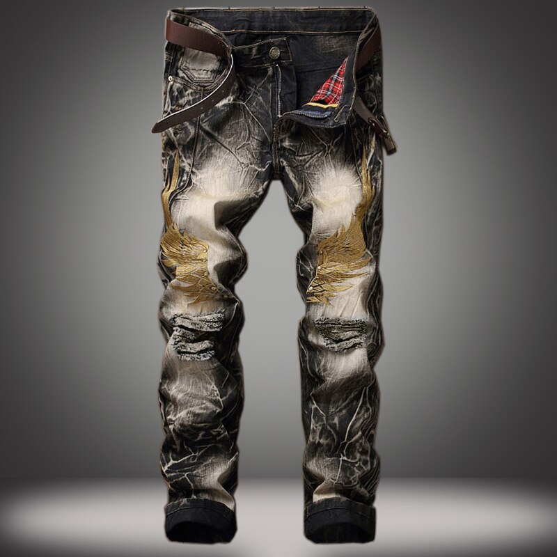 Pantalones vaqueros rasgados para hombre, Jeans elásticos estilo HIP HOP Punk para bicicleta, con agujeros, a la , primavera y otoño, 2022