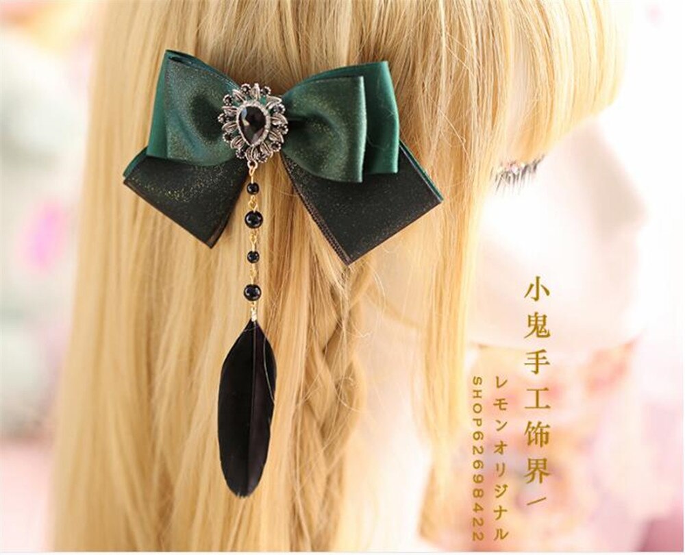 Adorno de encaje Lolita gótico verde oscuro KC horquilla para el pelo accesorios para el cabello hechos a mano tocado para mujer B464 B474: style 4