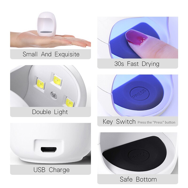 NICOLE DAGBOEK 3 W Mini Nail Dryer White LED UV Lamp USB Charge Nail Gel Polish Curing Machine 30 s sneldrogende Nail Gereedschap