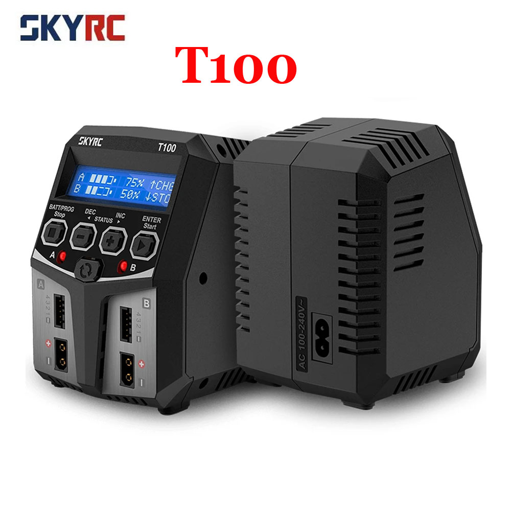 Caricabatterie bilanciato batteria SKYRC T100 AC Lipo Caricatore doppio 5A 2X50W 2-4S per batteria NiMH / NiCd / LiPo / vita / Lilon / LiHV / Pb