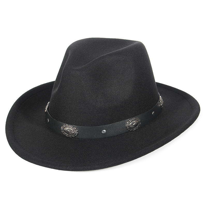 mujeres hombres sombreros de fieltro sombrero de vaquero occidental señora Sombrero Hombre pieza de Metal decoración vaquera Jazz gorras de sol tamaño 57CM: Caqui