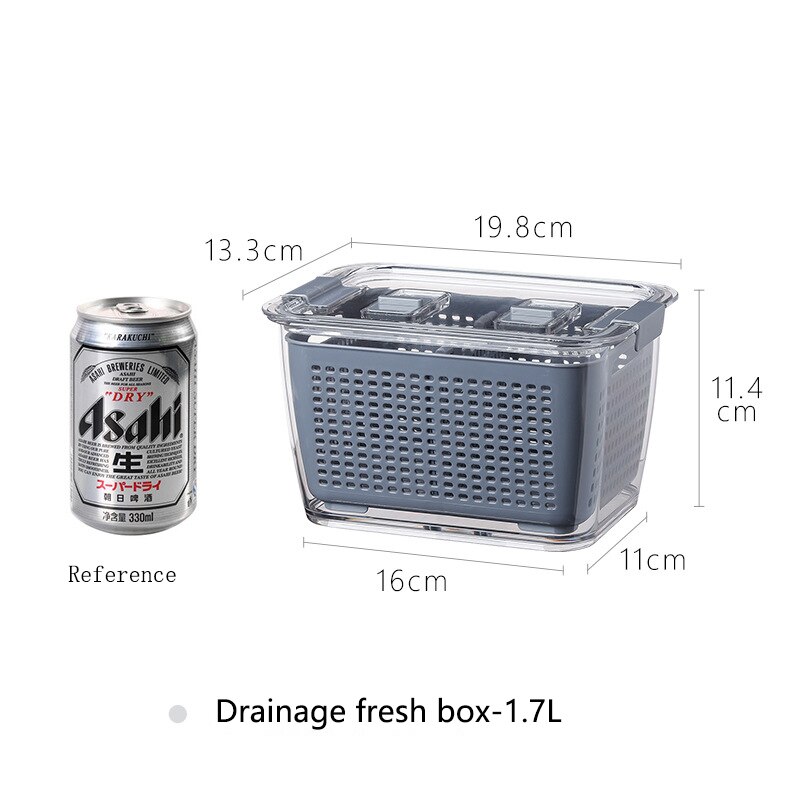 Kitchen Plastic Storage Box Refrigerator Fruit Vegetable Drain Crisper Fresh-Keeping Box with Lid Kitchen Storage Containers: 1.7L