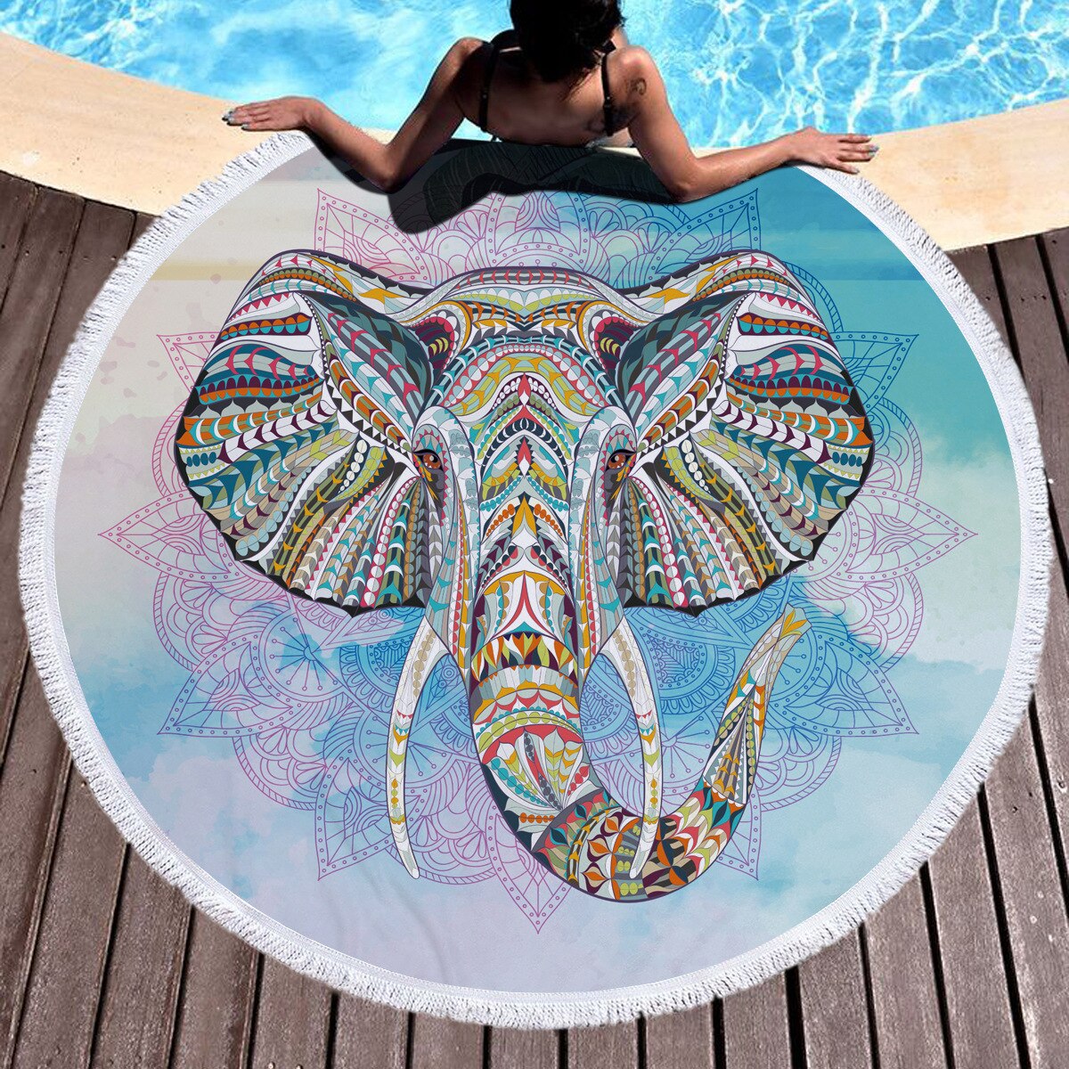 150cm Cartoon Elephant Mandala Tapestry Wall Hanging Decoration Hippie Tapestry Beach Throw Rug Yoga Mat Travel Mattress: D