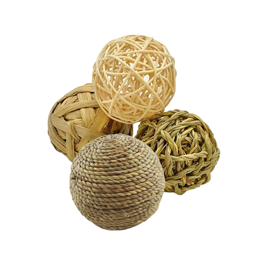 4 Pcs Pet Balls Rabbit Toys Bunny Straw Rattan Wov... Grandado