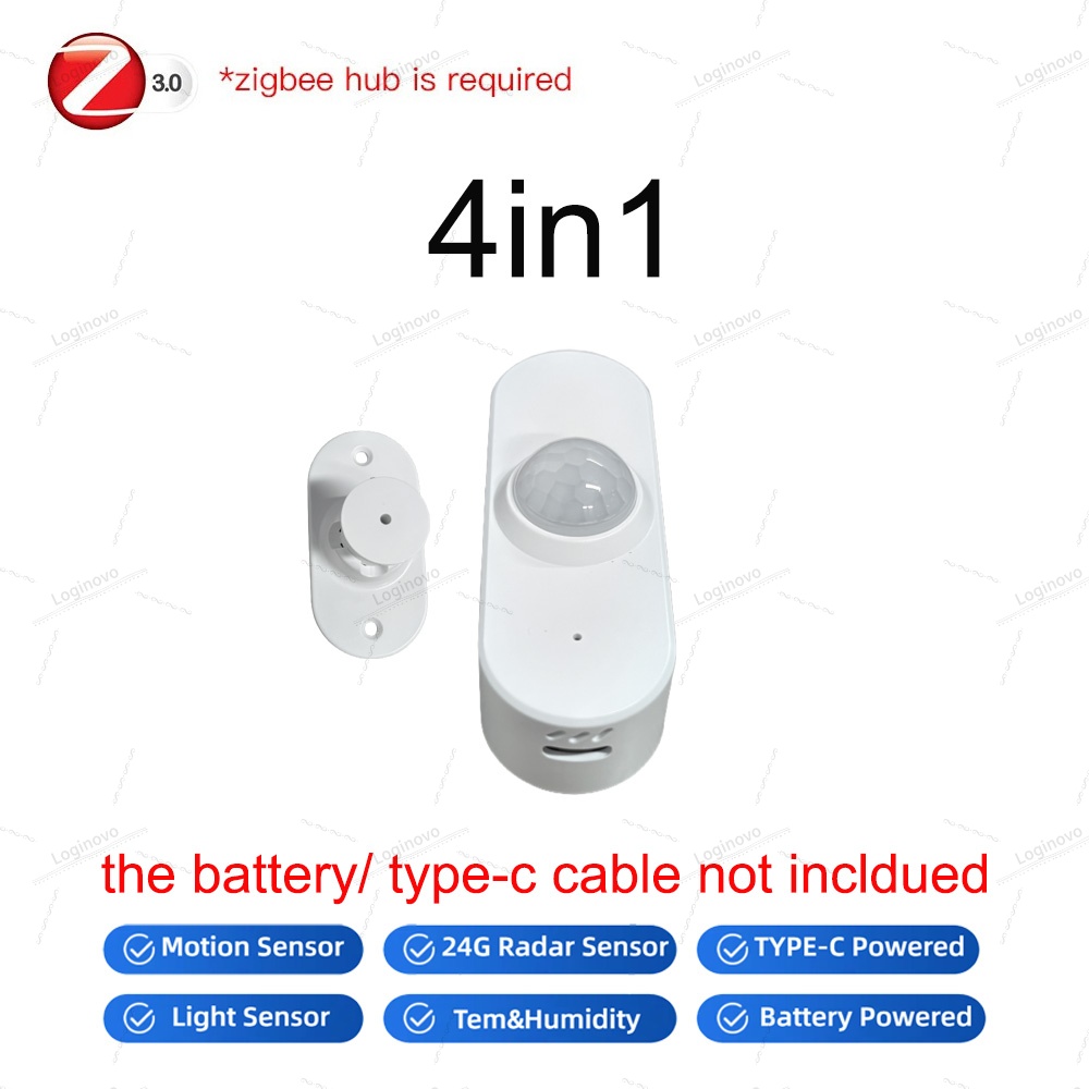 Czujnik obecności człowieka Zigbee Tuya 24G Radar Mmwave Wykrywacz ruchu z funkcją wykrywania jasności, temperatury i wilgotności 4w1: Pakiet 4