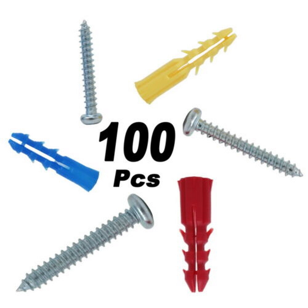 Plastic Self Drilling Drywall Ribbed Anchors with Screws Assortment Kit,100 Pcs