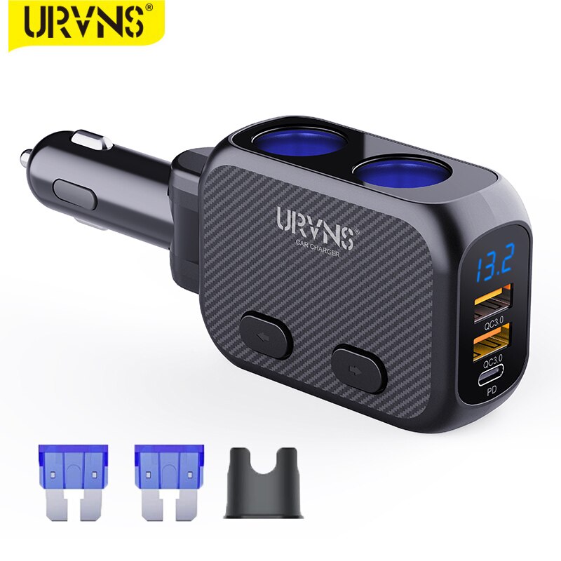URVNS Zigarette Leichter Splitter, typ-C 20W PD Schnelle USB C Auto Ladegerät &Ampere; Dual QC 3,0 180W 2-Buchse Adapter für Handys, Bindestrich Nocken: nur Wagen Ladegerät