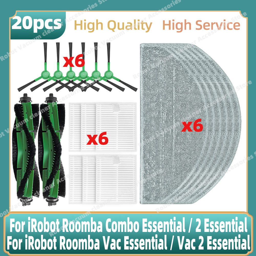 Compatible For iRobot Roomba Combo Essential / 2 Essential, Roomba Vac 2 Essential Parts Main Side Brush Bag Mop Hepa Filter: Gold