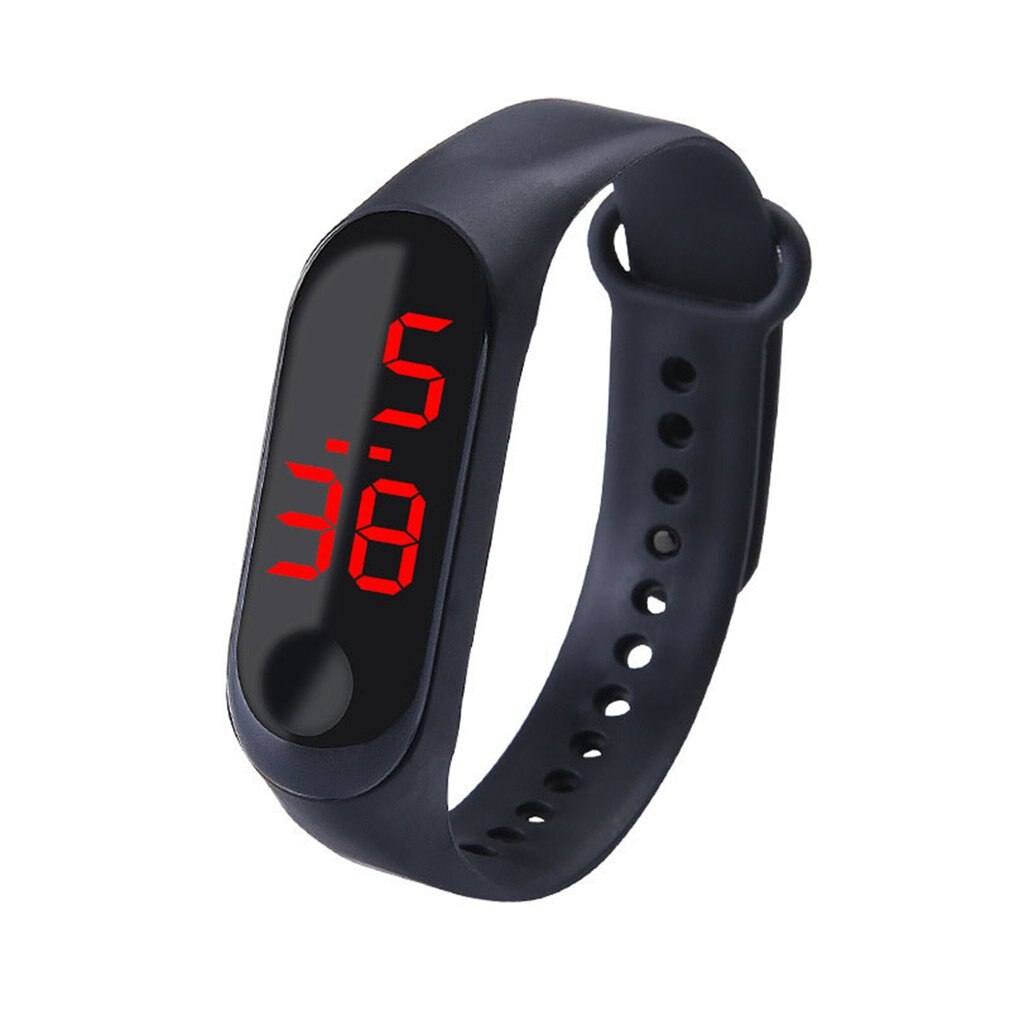 Led digitaal horloge met licht touchscreen, polshorloge voor kinderen, elektronisch horloge met led-sportarmband voor mannen en vrouwen: Zwart