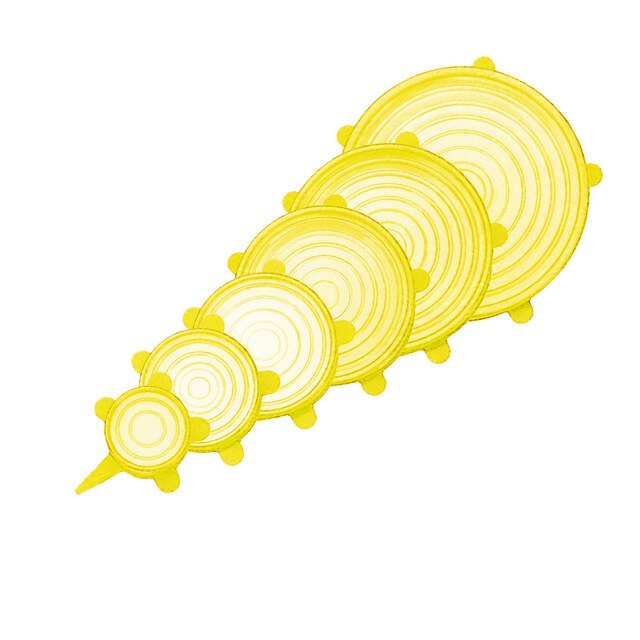 Couvercle alimentaire en Silicone, 12 pièces, rectangulaire, réutilisable, extensible, ajustable: Argent / 6PCS