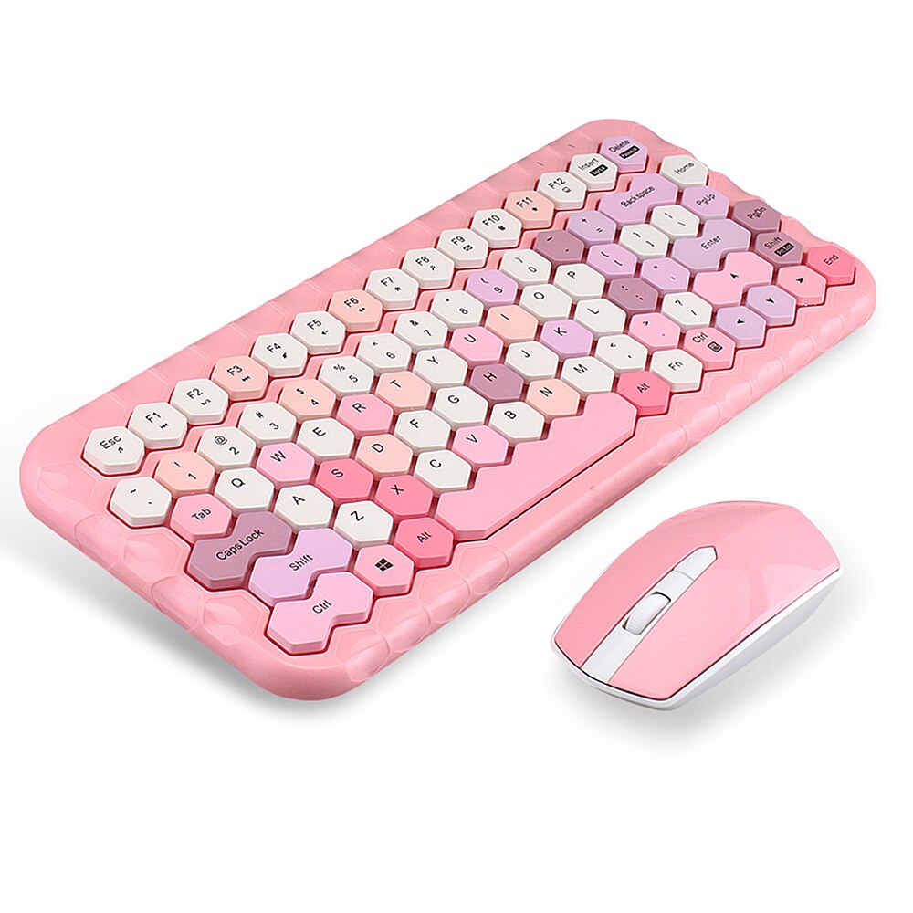 Candy Colors Wireless Keyboard Mouse Combo 2.4G Mixed Color 83 Key Mini Keyboard Mouse Set with Honeycomb Key Caps: pink