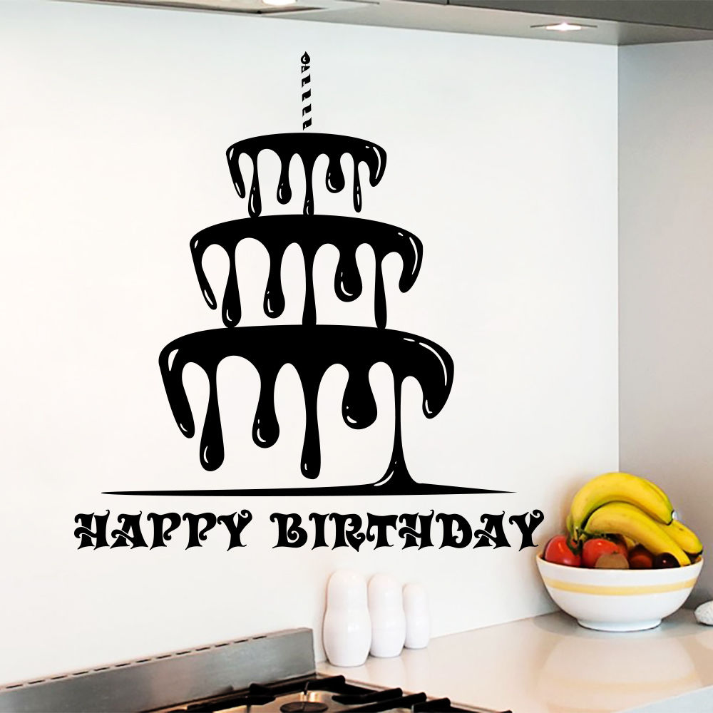 Wall Decal Living Room Happy Birthday Decal Cake Sticker Kitchen Decor Cafe Wall Stickrs Bedroom Romantic Vinyl Art LA139