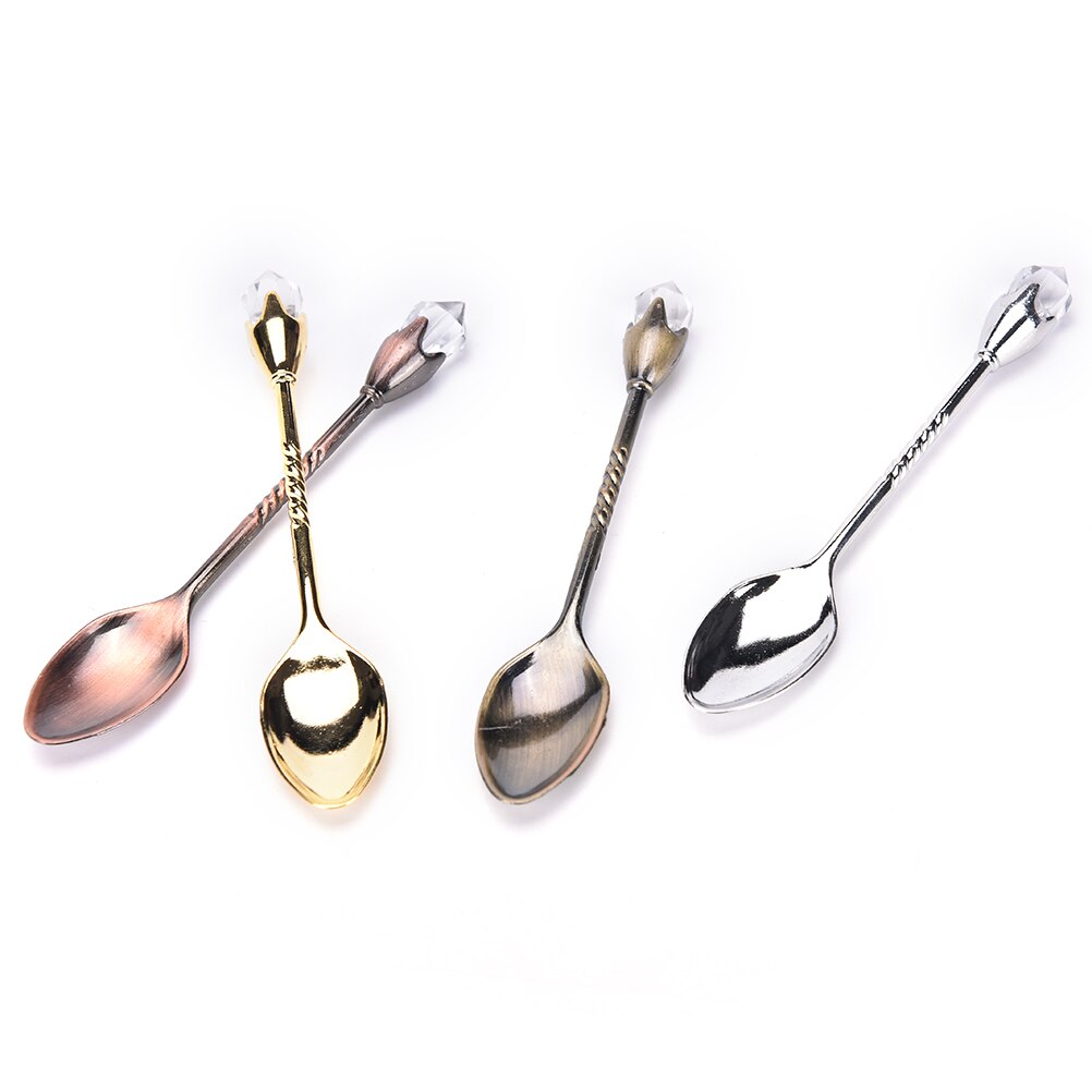 1PC Long Handled Stainless Steel Dessert Ice Cream Tea Coffee Spoon Cute Diamond Shapes Flatware Sets Mini Honey Dipper Mixer
