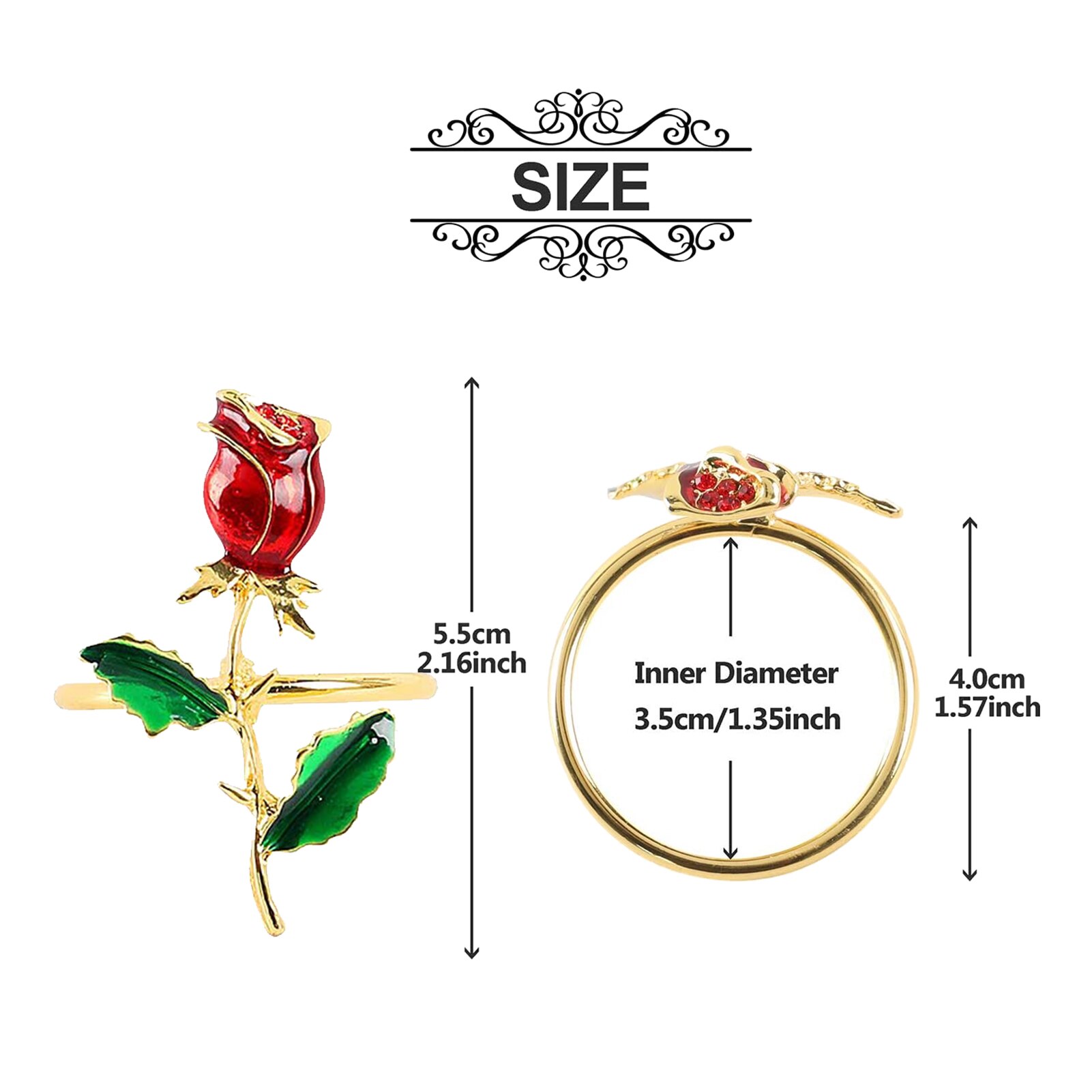 1/6 Stuks Servet Ring Valentijnsdag Servet Ring Rose Flower Servetringen Met Rode Steentjes Diner Tafel Hotel Decor