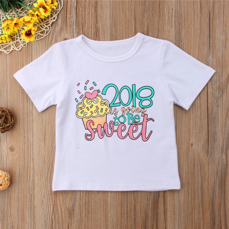 0-24M Cute Toddler Baby Girls Printed Tee Soft Cotton Crew Neck T-shirt Tops Baby Clothes T-shirts White Black 0-24M