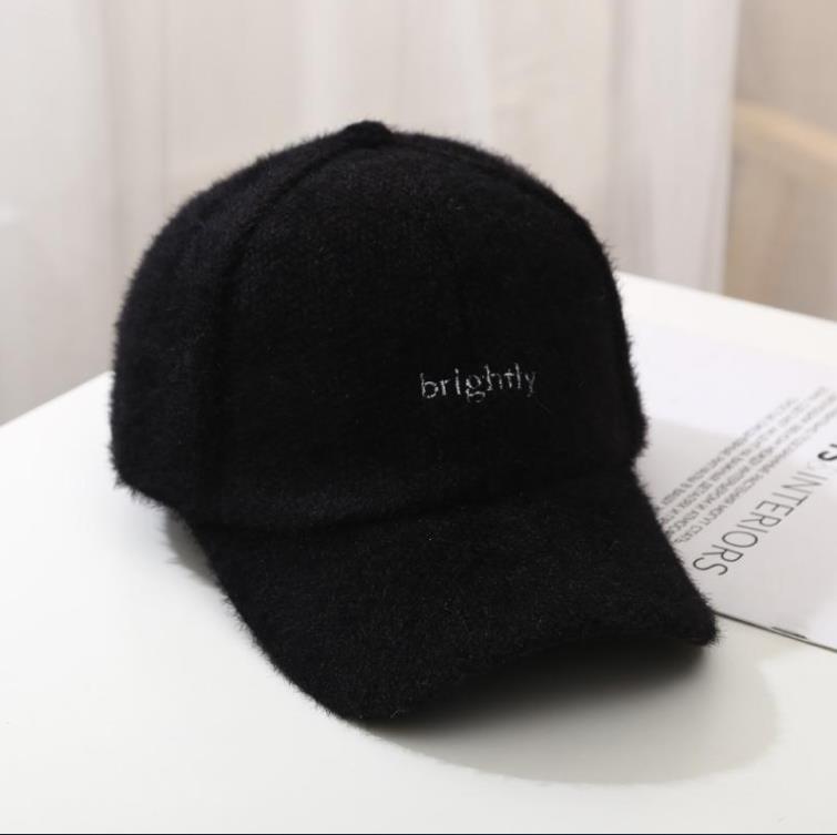 Hoed Vrouwen Herfst Winter Pet Student Koreaanse Stijl Alle-Match Brieven Baseball Cap Pluche Verdikte Warm hoed: Brirg-Black