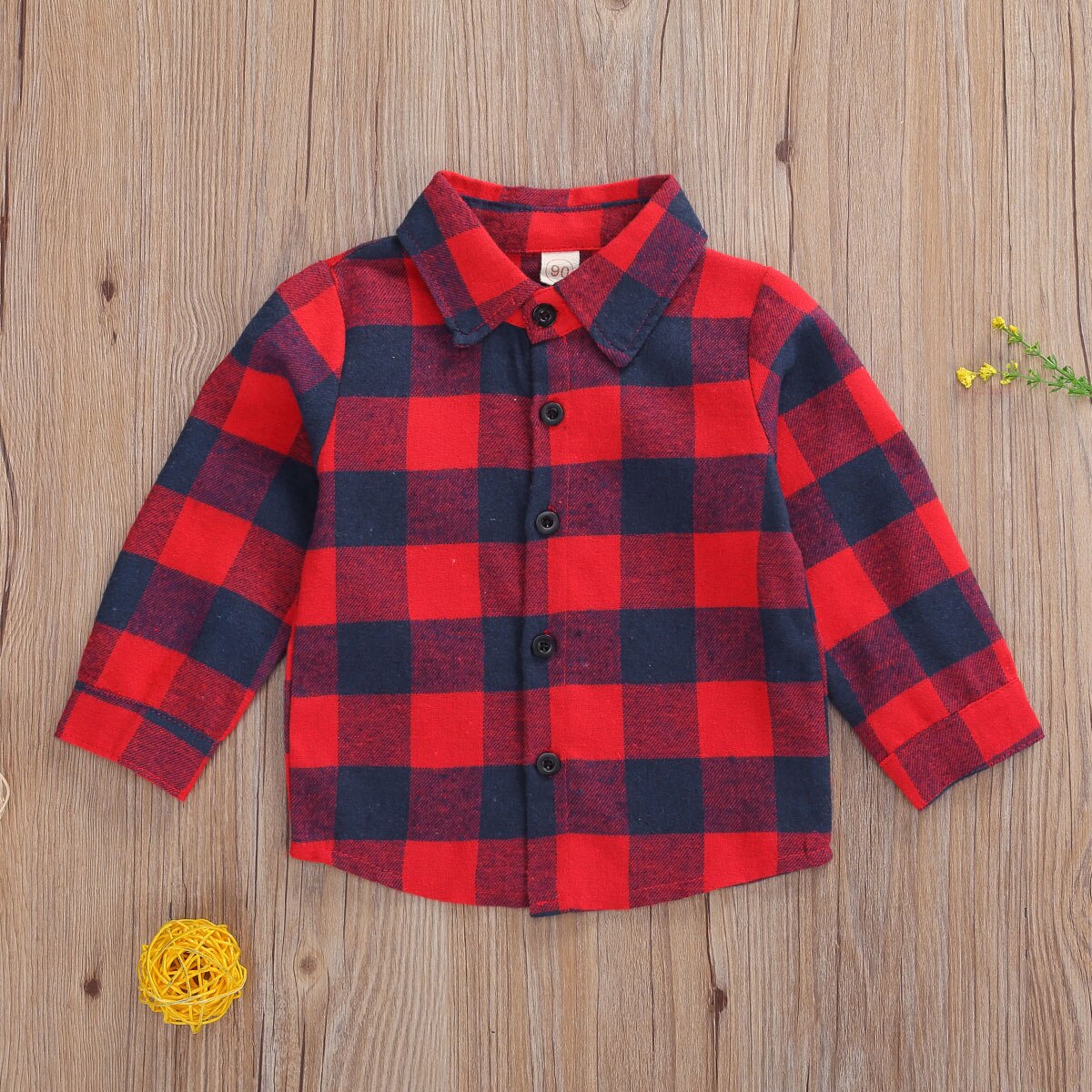 Jungen Kleinkind freundlicher Plaid Hemden Revers Nacken lang Ärmel Taste Nieder Spitzen: 90