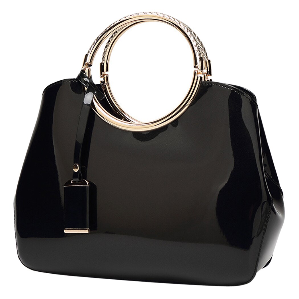 Coofit Weibliche Elegante Ring Handtasche Großzügige Goldene Griff Hülse Tasche Womens Feste PU Schulter Taschen Abend Taschen Für Dame: Schwarz