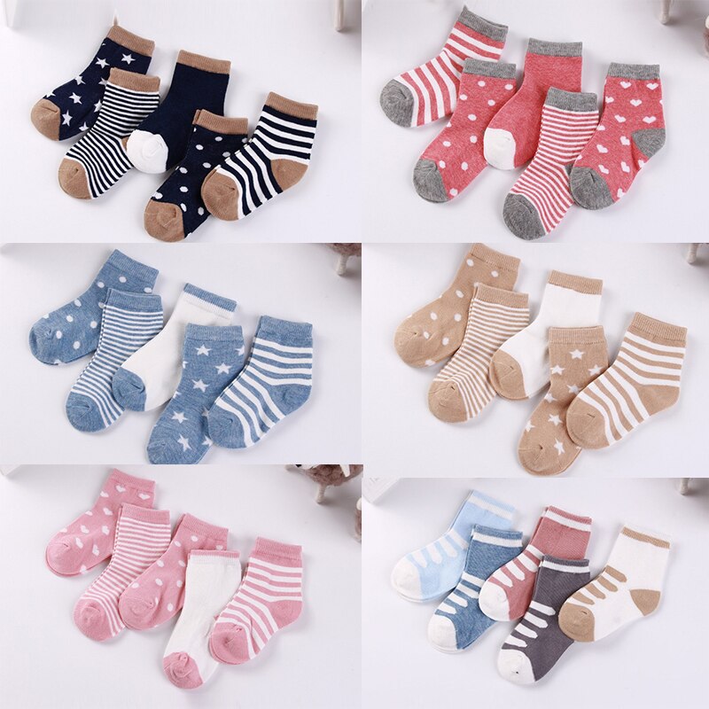 5 Paren/partij 0 Tot 6 Jaar Kinderen Zachte Katoenen Sokken Jongen Meisje Baby Leuke Cartoon Warm Streep Stippen Mode School sokken Herfst Winter