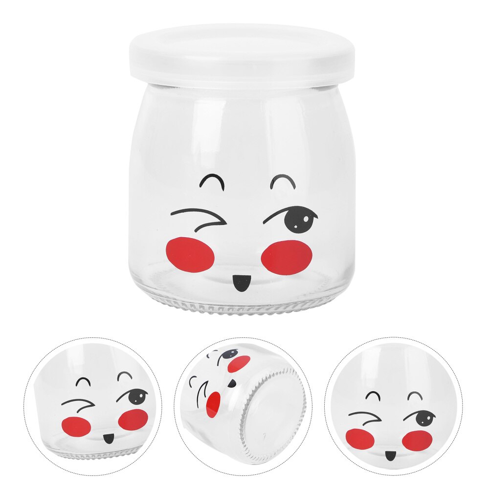 10pcs 150ml Lovely Pudding Bottle Glass Heat-resistant Yogurt Containers Cup Jelly Jar for Home Shop (Random Pattern): As Shown 2