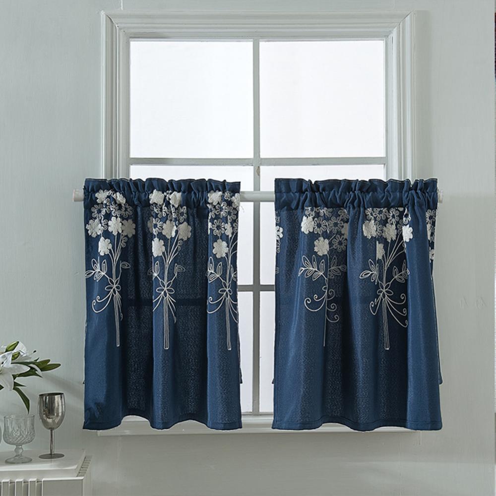 Solid Color Flower Pattern Kitchen Short Curtain Valance Drape Window Home Decor
