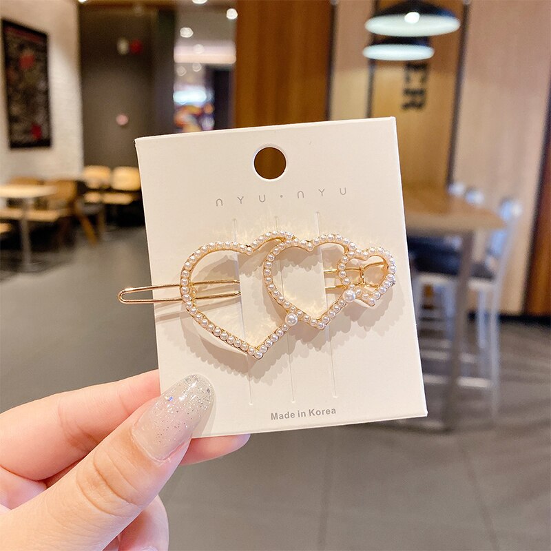 Xwen Store Pearl Clip Headdress Hair Clip Girls Hairpin Top Bangs Broken Hair Side Side Hair Accessories For Women OH2073: Big And Small Hearts