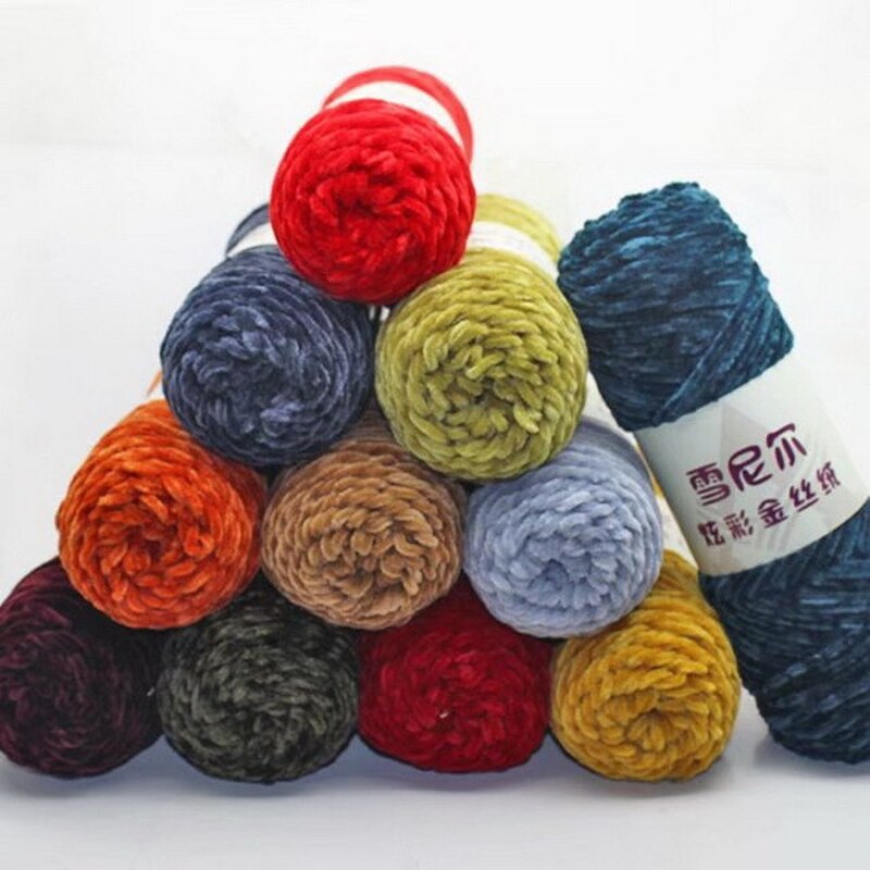 Chenille Gold Velvet Yarn Soft Silky Yarn Knitting Craft Yarn warm& comfortable Use for Knitting Scarf Hat & blanket