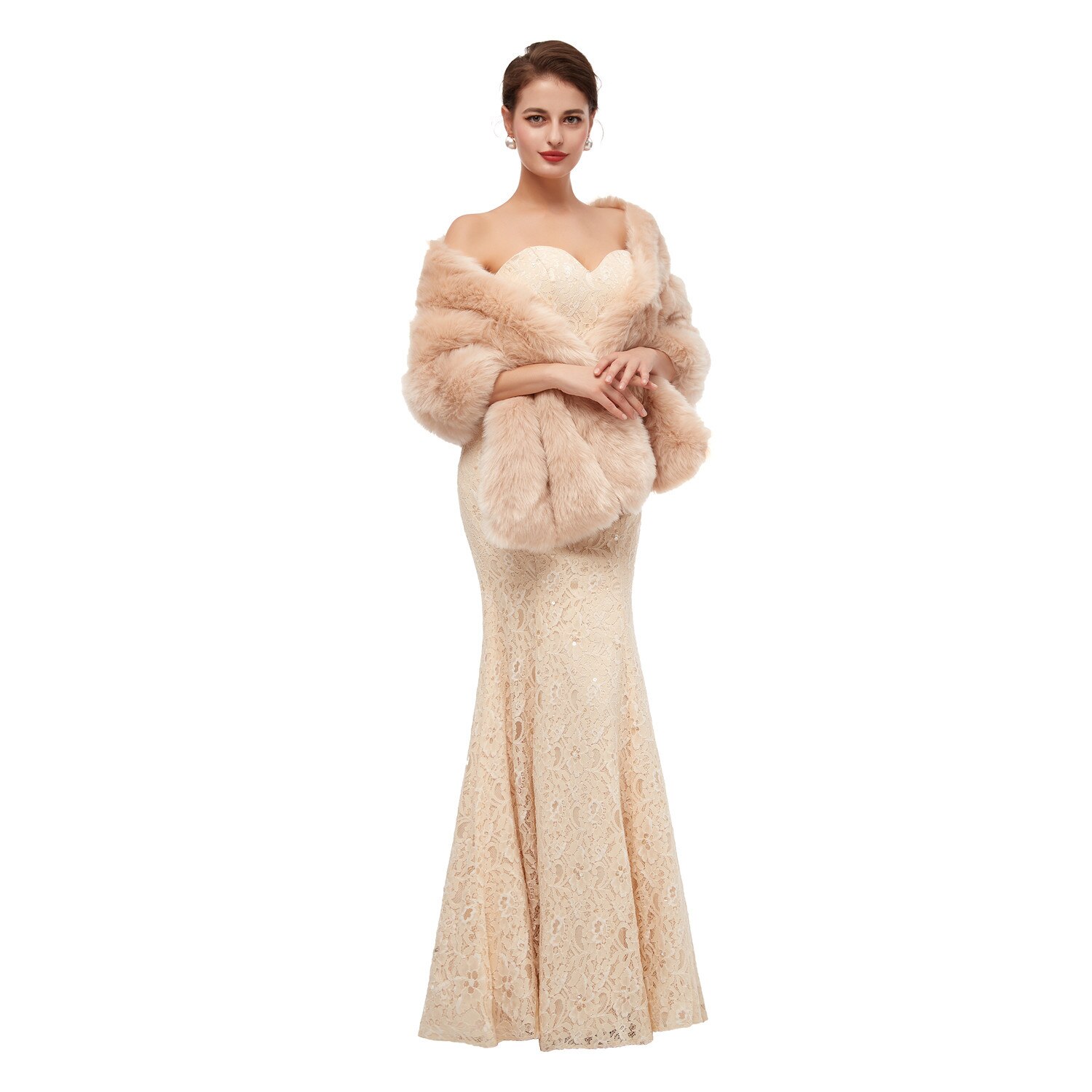 neue Pelz Frauen Bolero Braut Schal Faux Fell wickeln Bolero Hochzeit Kap Braut Schal Pelzcape Winter Elfenbein Braut Mantel Bolero: 123