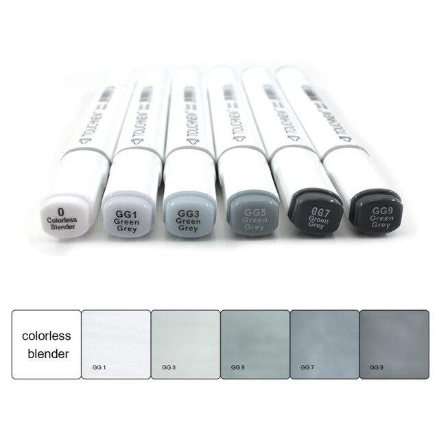 Touchnew Marker Pen 6/12/30 Colors Grey Colors Art Markers Double-Tip Sketch Markers Alcohol Based Ink Tones Art Supplies: 6 Green Grey Style
