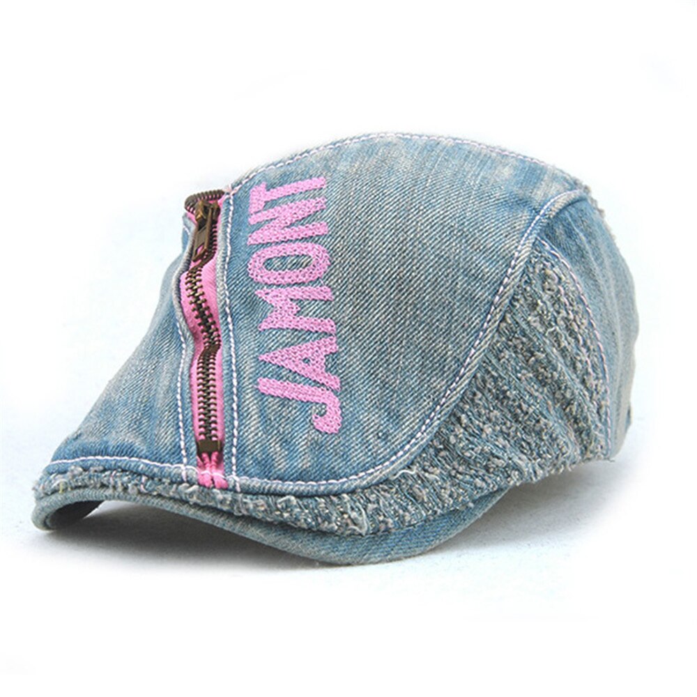 Märkestvättad denim tidningspojkemössor män casual golf peaked hatt vintage baker boy keps andnäbb visir cabbie hattar för kvinnor: Rosa
