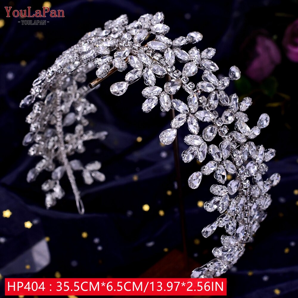 Youlapan HP308 Strass Bruids Haar Sieraden Bridal Tiara Diamanten Bruiloft Hoofddeksel Bridal Crown Silver Crystal Hoofdbanden: HP404-S