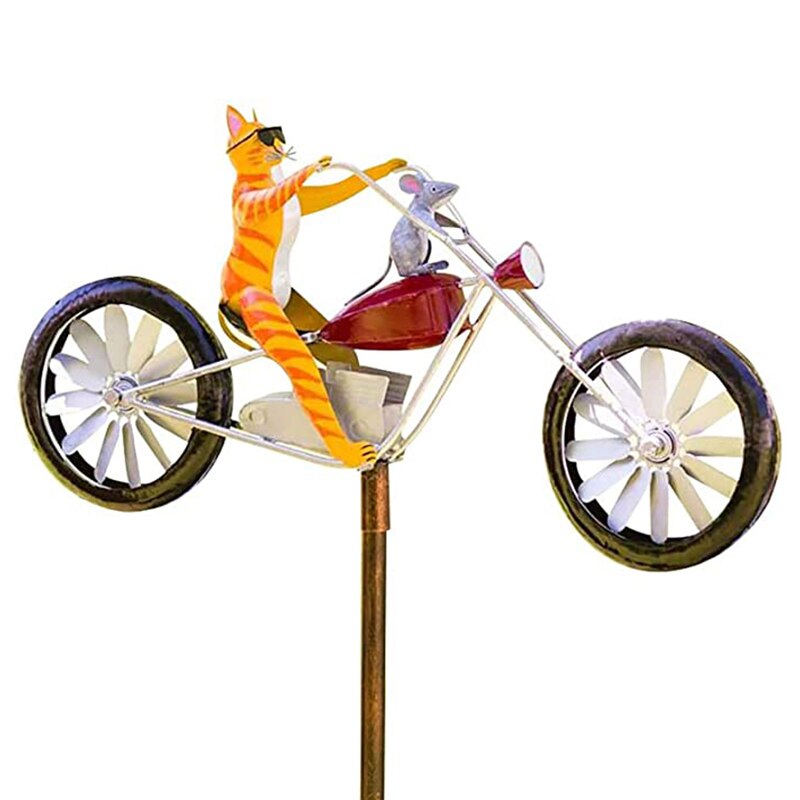 Molino de viento Vintage para bicicleta, estaca de Metal de rana para montar en moto, decoración para patio y jardín, 1 ud.: cat