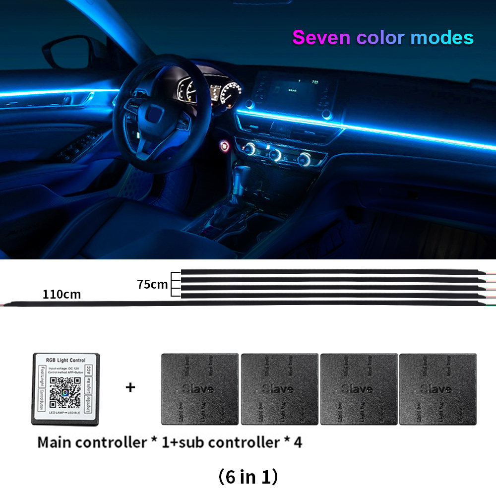 Luz LED ambiental Universal para Interior de coche, sinfonía FullColor Streamer RGB, 64 colores, tira acrílica oculta, decoración, lámpara de ambiente: Azul
